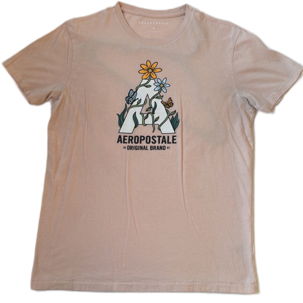 Aeropostale Beige Graphic Tee with Floral Design